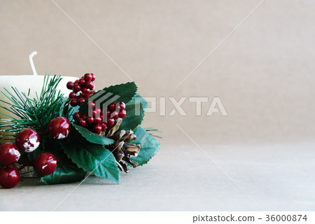 Christmas holiday ornaments on rustic background  36000874