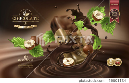 Vector 3D splashes of melted chocolate and milk Vector 3D splashes of melted chocolate and milk 36001184