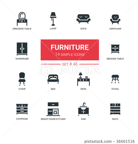 Furniture - line design icons set - Stock Illustration [36001516] - PIXTA