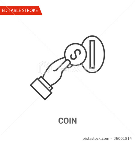 Coin in Hand Icon. Thin Line Vector Illustration - Stock Illustration ...