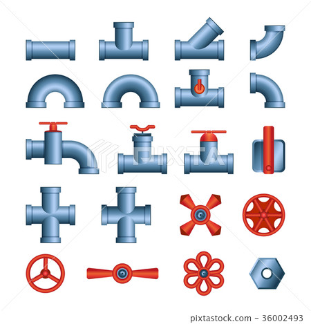 Set of pipes and valves - modern vector isolated Set of pipes and valves - modern vector isolated 36002493