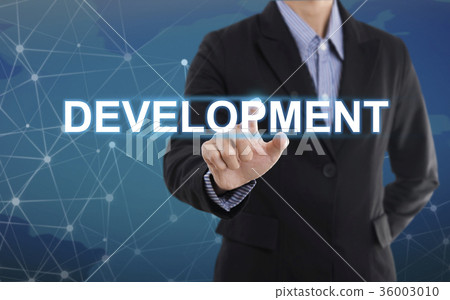 Businessman hand pressing button development.  36003010