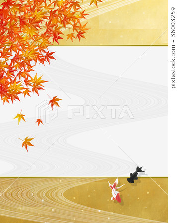 Japanese style background material (flow of river, autumn leaves, goldfish) 36003259