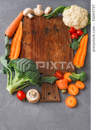 Wooden desk with fresh vegetables border, copy Wooden desk with fresh vegetables border, copy 36004797
