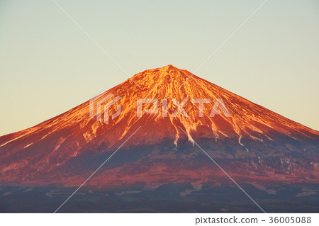Mt. Fuji dyed red in the setting sun Mt. Fuji dyed red in the setting sun 36005088
