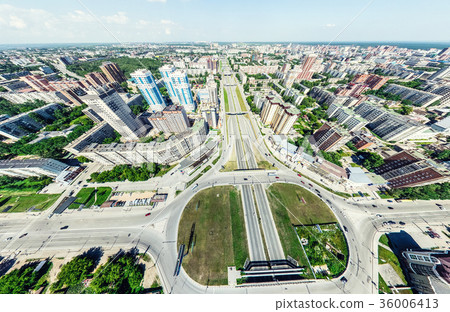 Aerial city view with crossroads and roads, houses 36006413