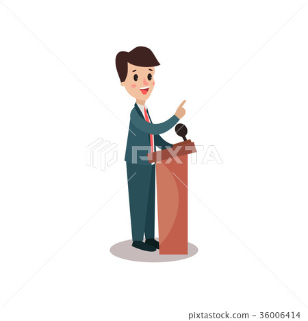Politician man character standing behind rostrum 36006414
