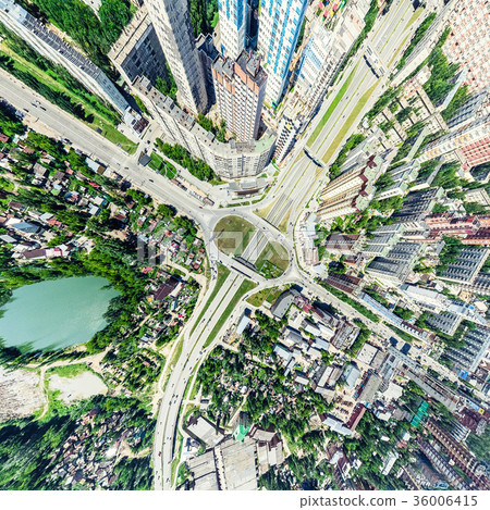 Aerial city view with crossroads and roads, houses 36006415