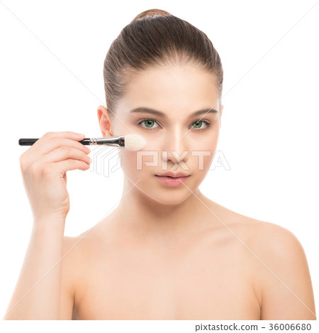 Young brunette woman with clean face. Girl perfect Young brunette woman with clean face. Girl perfect 36006680