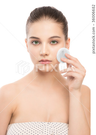 Young woman cares for face skin. Cleaning perfect Young woman cares for face skin. Cleaning perfect 36006682