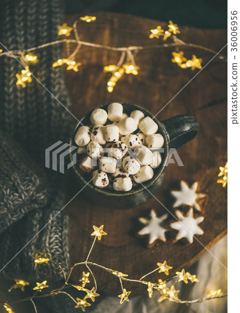 Christmas winter hot chocolate served with light Christmas winter hot chocolate served with light 36006956