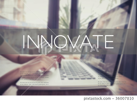 business hand typing on keyboard with Innovate business hand typing on keyboard with Innovate 36007810