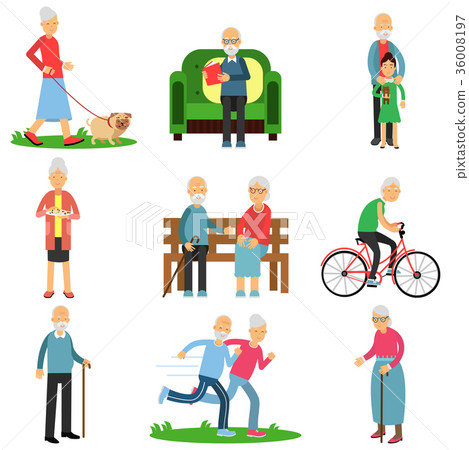 Aged people characters in different situations set Aged people characters in different situations set 36008197