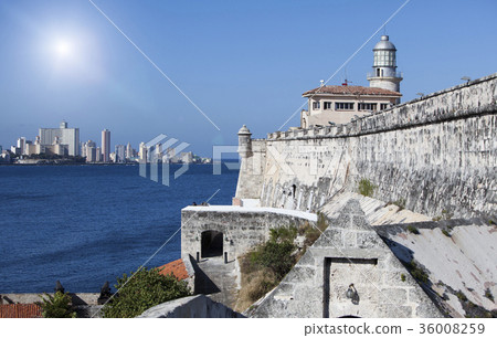 Havana. View  through a bay from Morro's fortress. 36008259
