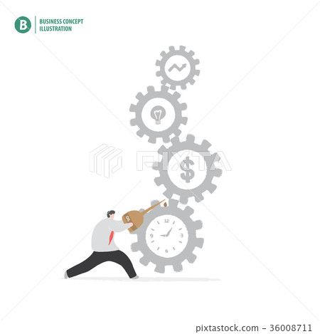 Businessman holding oil to gears vector Businessman holding oil to gears vector 36008711