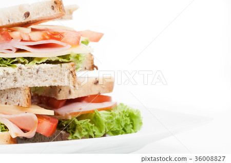 Ham and cheese sandwiches on plate 36008827