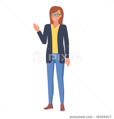 Woman in Glasses with Raised Hand Illustration 36009427