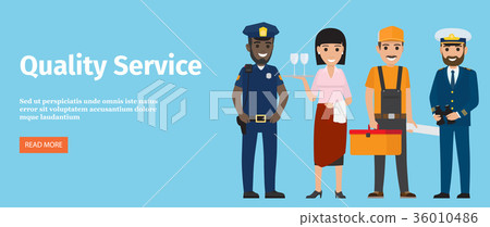Quality Service of 4 Professions Isolated on Blue Quality Service of 4 Professions Isolated on Blue 36010486