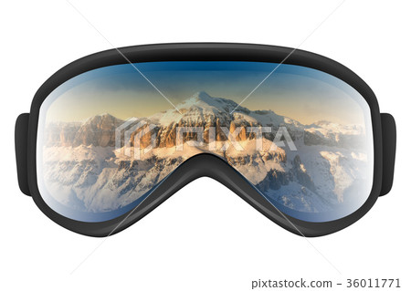 Ski goggles with reflection of mountains 36011771