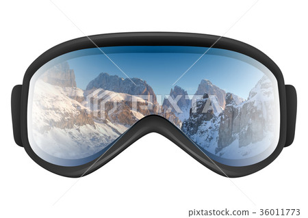 Ski goggles with reflection of mountains 36011773