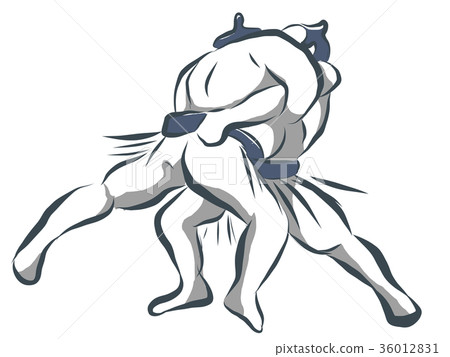 相撲摔跤例證手寫 36012831