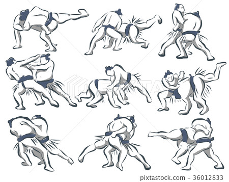 相撲摔跤例證手寫 36012833