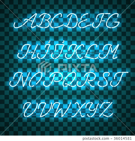 Glowing Blue Neon uppercase Script Font 36014581