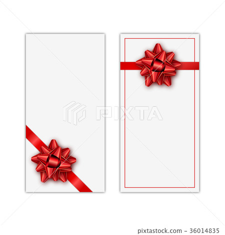 Set of white holiday gift card with red ribbon and 36014835