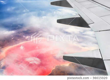 View from the airplane on the pink salt lake View from the airplane on the pink salt lake 36015020