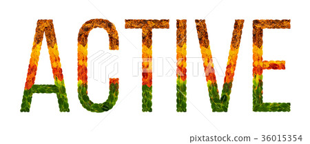 word Active is written with leaves white isolated 36015354