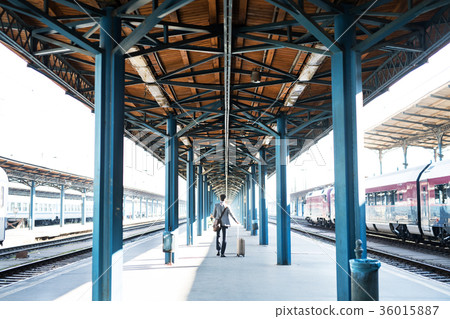 Mature businessman on a train station. Mature businessman on a train station. 36015887