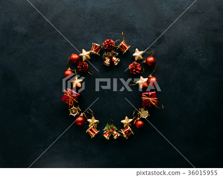Christmas wreath of toys on dark background 36015955