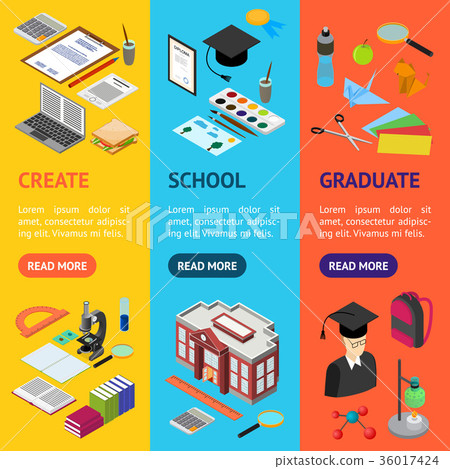Education School Banner Vecrtical Set Isometric - Stock Illustration ...