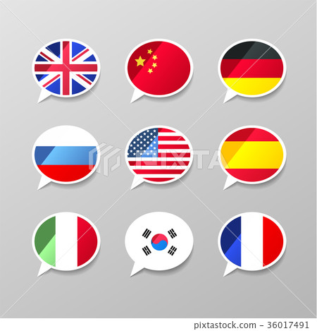 Nine colorful speech bubbles with flags 36017491