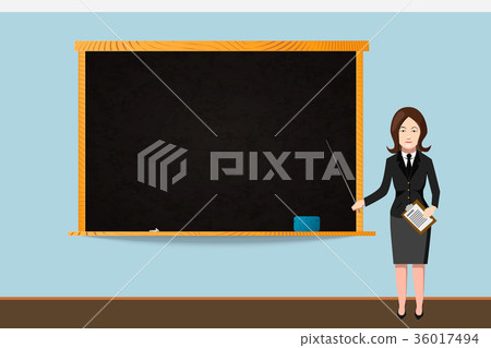Woman teacher with empty school chalkboard 36017494
