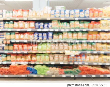 Blurred colorful supermarket products on shelves Blurred colorful supermarket products on shelves 36017760