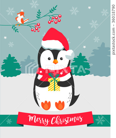 Christmas card with holiday penguin 36018790