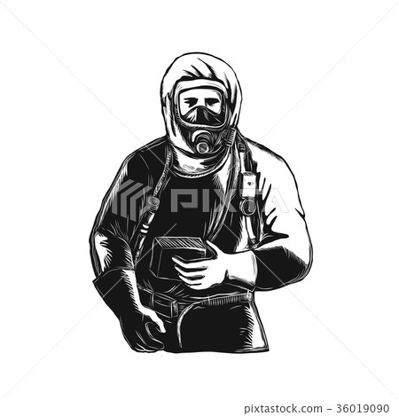 EMT Wearing Hazmat Suit Scratchboard 36019090