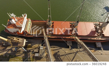 Aerial view of big grain elevators on the sea Aerial view of big grain elevators on the sea 36019248