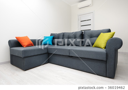 White living room with grey sofa White living room with grey sofa 36019462