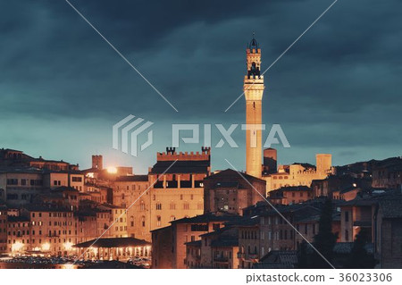 Siena evening with bell tower 36023306