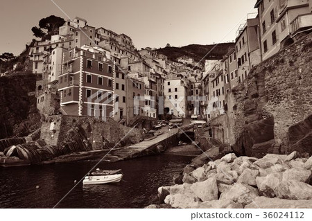 Riomaggiore waterfront black white 36024112