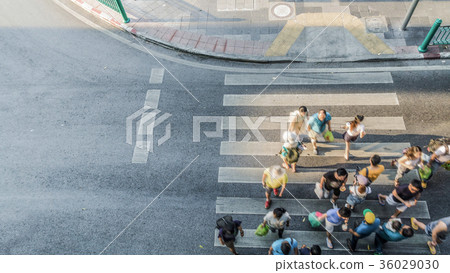 people are moving across the pedestrian crosswalk people are moving across the pedestrian crosswalk 36029030