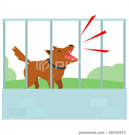 Noisy dog barking in fence of neighbor vector. 36030915