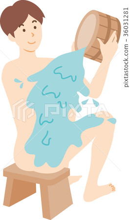 一個坐在浴室裡洗澡的男人 36031281