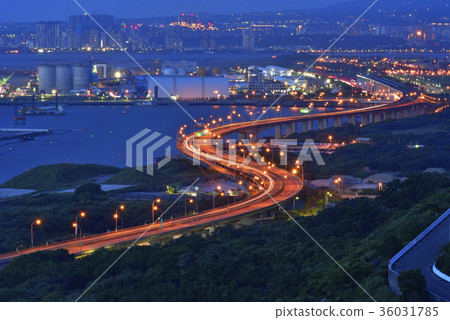 台灣,新北市,林口,快速道路,西部濱海公路,黃昏,夜景,臺北港,交通,建設,清新 36031785