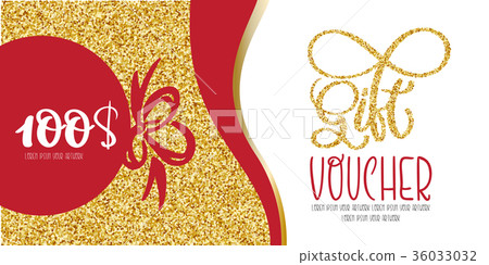 Voucher template with gold gift box certificate Voucher template with gold gift box certificate 36033032