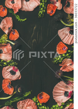Pink and red flower petals, branches and leaves Pink and red flower petals, branches and leaves 36033722
