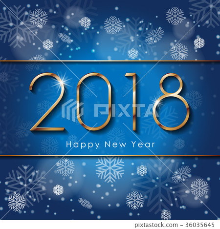2018 Happy New Year text design with snowflakes 36035645