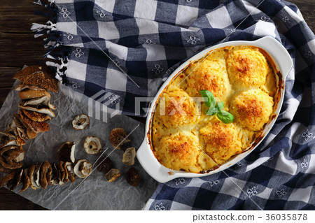 tasty baked polpette stuffed with ceps 36035878
